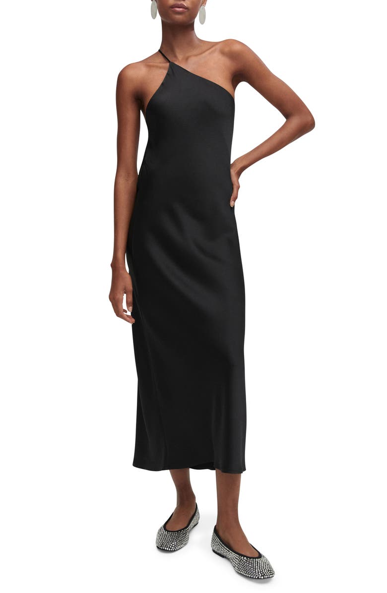 MANGO One-Shoulder Satin Slipdress, Main, color,