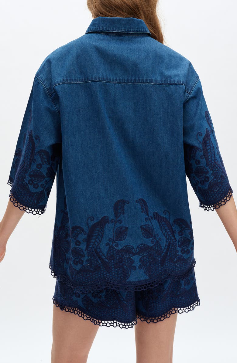 Bayeas Embroidered Denim Shirt, Alternate, color, Darktide