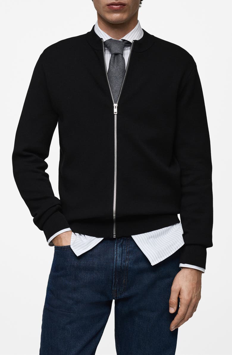MANGO Textured Full-Zip Knit Cardigan, Main, color,