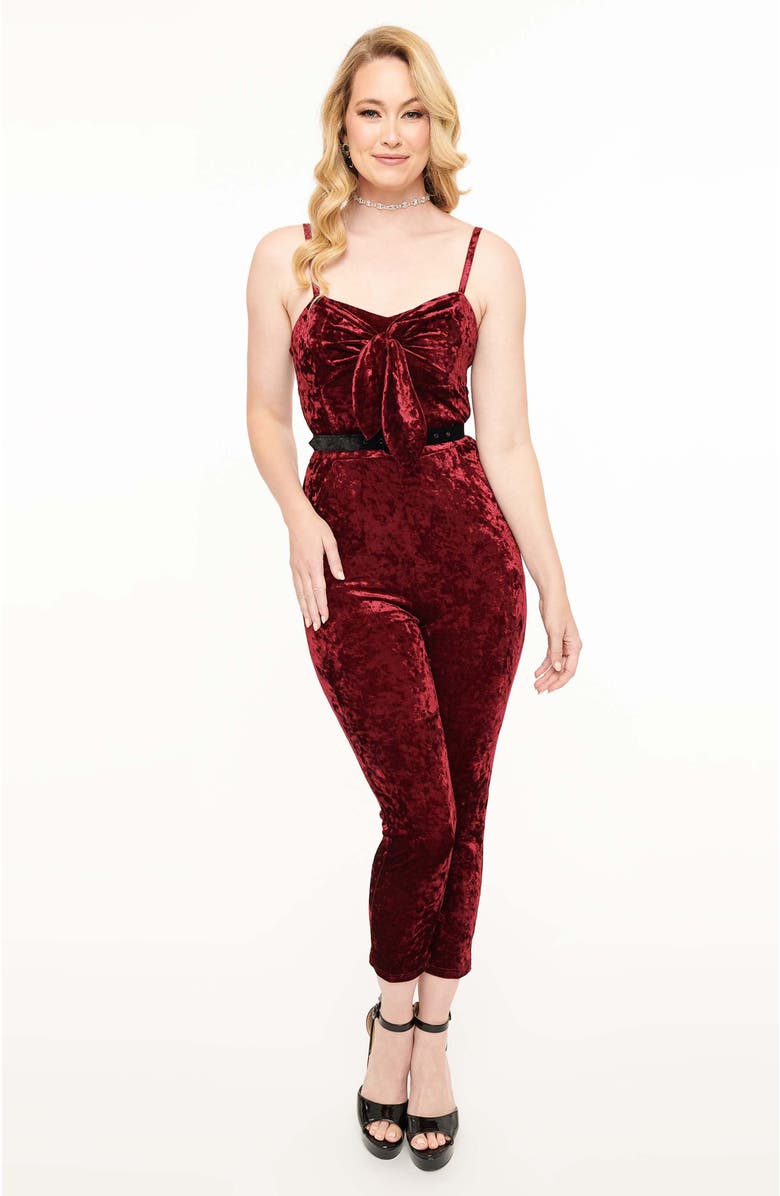 Unique Vintage 1950s Cropped Jumpsuit, Main, color, Bugundy