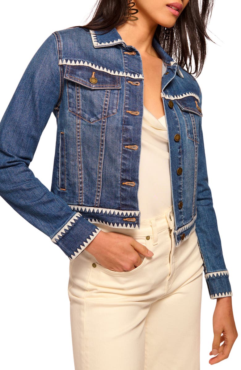 Ramy Brook Kasey Embroidery Detail Denim Trucker Jacket, Alternate, color, 