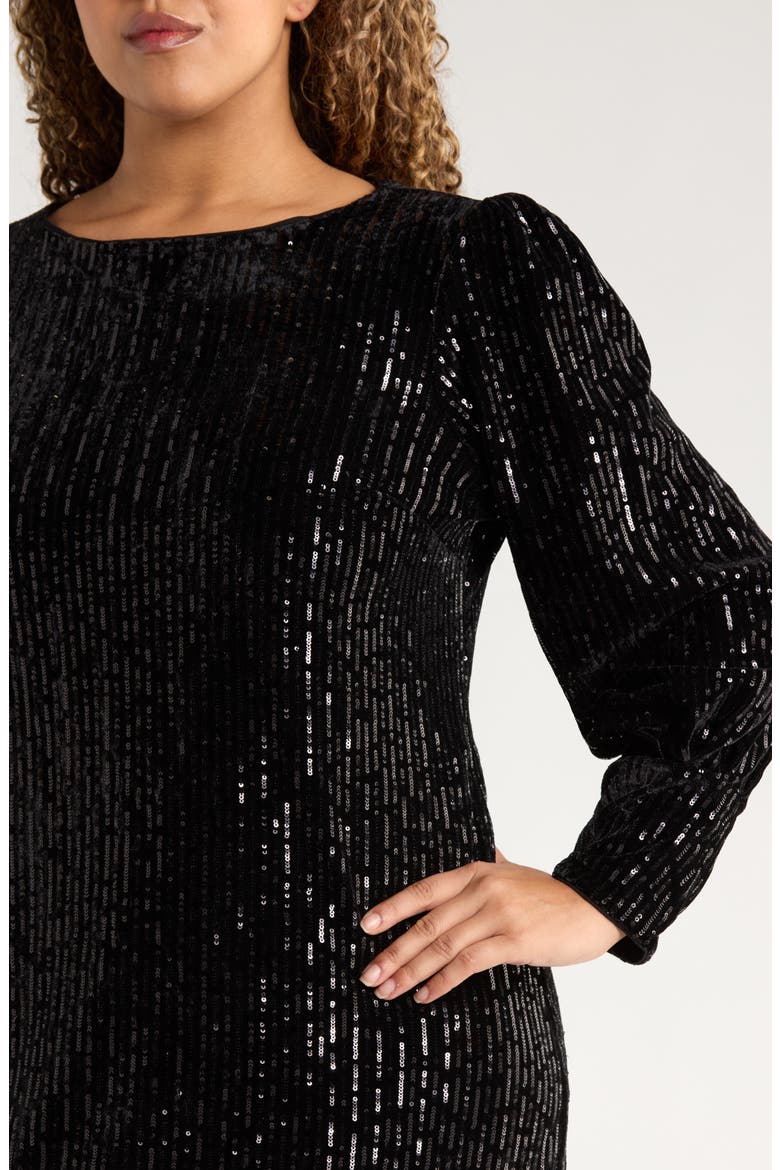 Sequined Long Sleeve Body-Con Dress, Alternate, color, BLACK