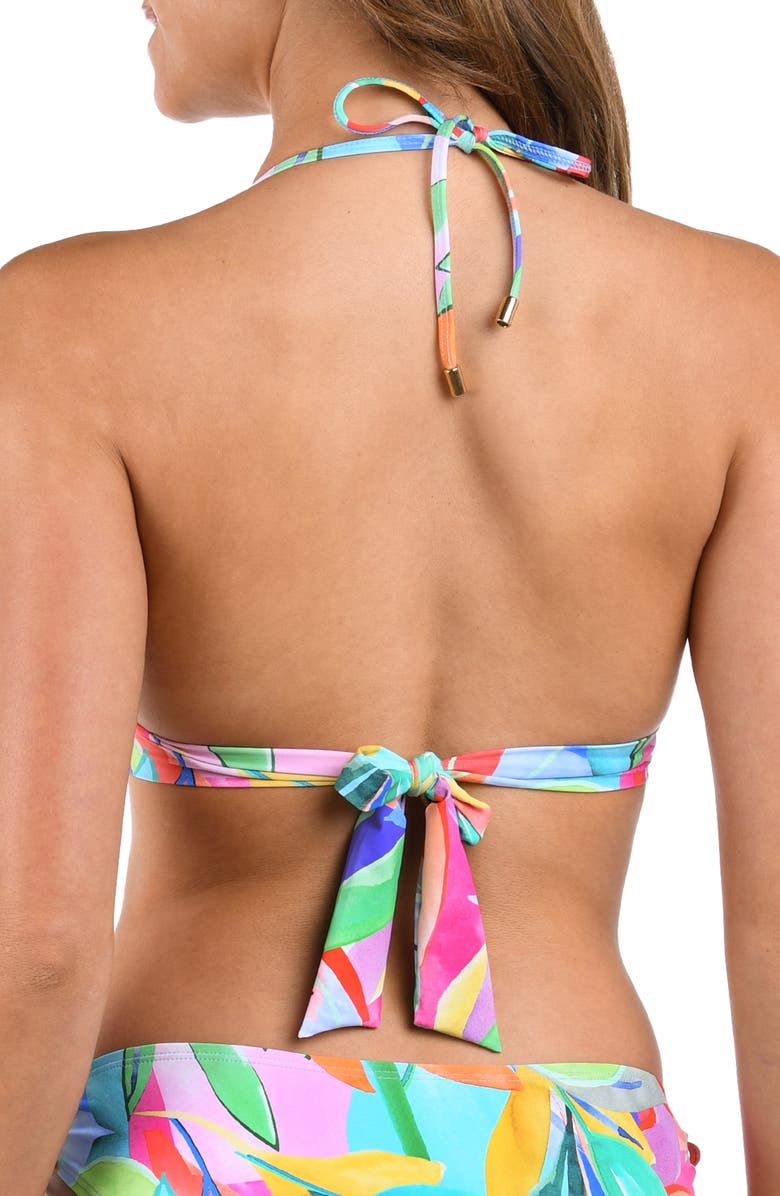 La Blanca Tropi-Flage Halter Bikini Top, Alternate, color, Blue/ Green Multi