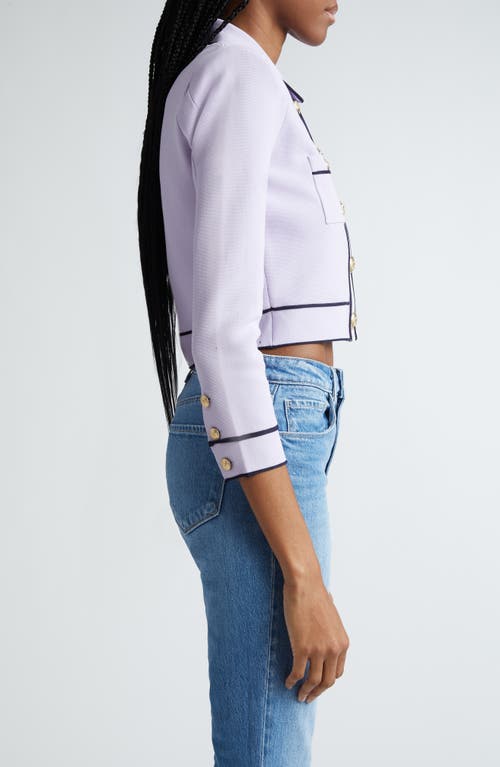 L'agence Neo Contrast Trim Crop Sweater Jacket In Gray