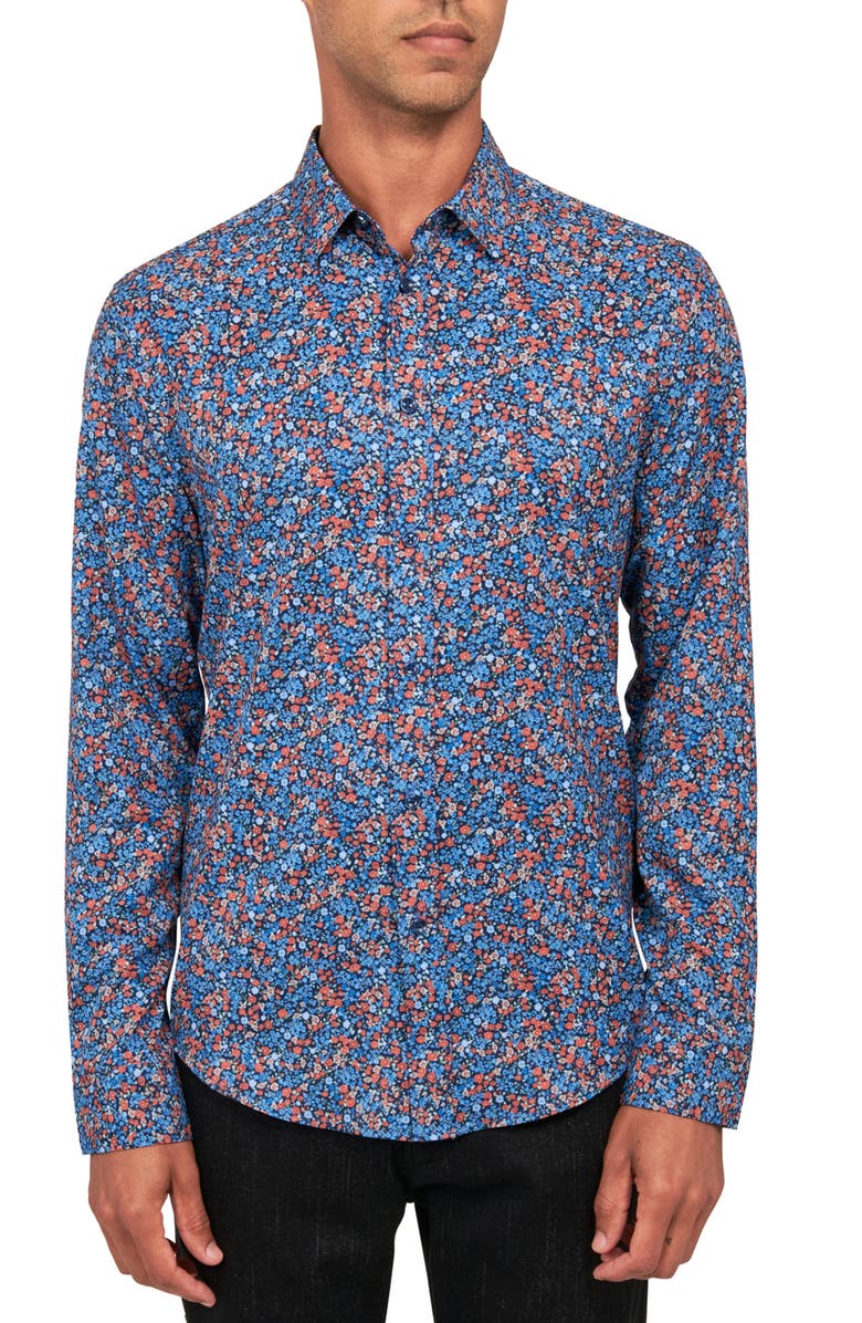 Brooklyn Brigade Slim Fit Liberty Floral Recycled 4-Way Stretch Performance Long Sleeve Shirt, Main, color, Multi