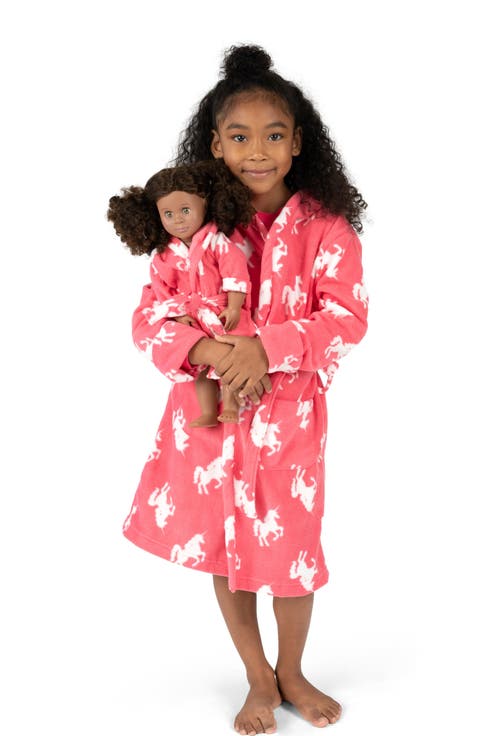 Girls Fleece Hooded Robe with Matching Doll Robe