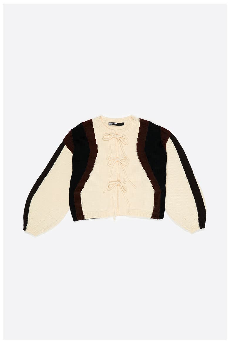 Tricolor Tie Cardigan, Alternate, color, IVORY