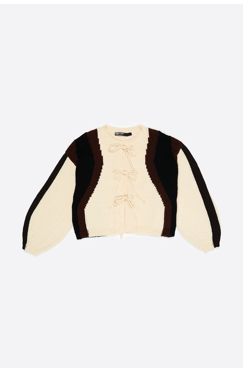 Bimba y Lola Tricolor Tie Cardigan, Alternate, color, Ivory