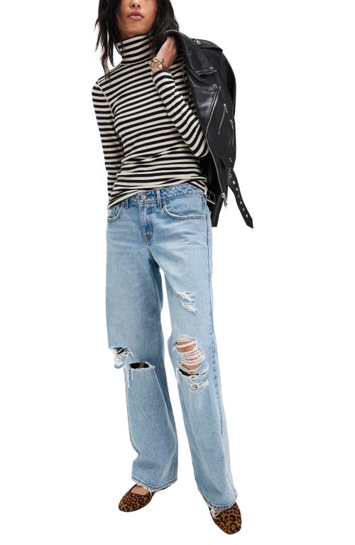 Free People Good Good Stripe Turtleneck Top In Black