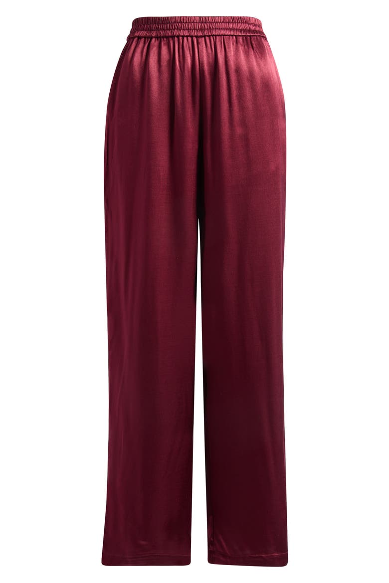 Merida Pleated Satin Pull-On Pants, Alternate, color, GARNET