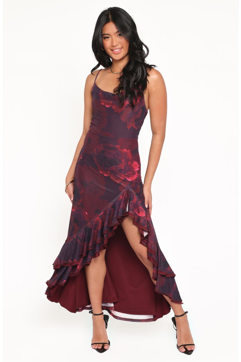 Carella Floral Ruffle Hem Maxi Dress, Alternate, color, RED FLORAL