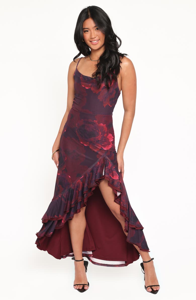 Petal & Pup Carella Floral Ruffle Hem Maxi Dress, Alternate, color, Red Floral