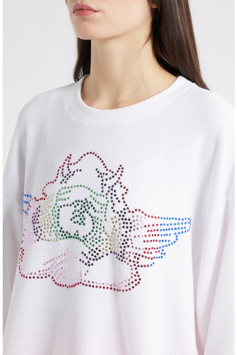 Sundays Wednesdays Kara Rhinestone Waffle Knit Top, Alternate, color, WHITE