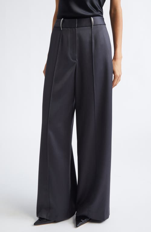 Grace Ling Claw Belt Loop Virgin Wool Blend Wide Leg Pants In Blue