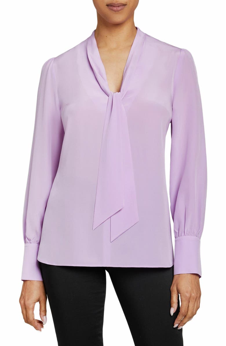 Santorelli Francis Blouse with Neck Tie in Silk Crepe de Chine, Main, color, 