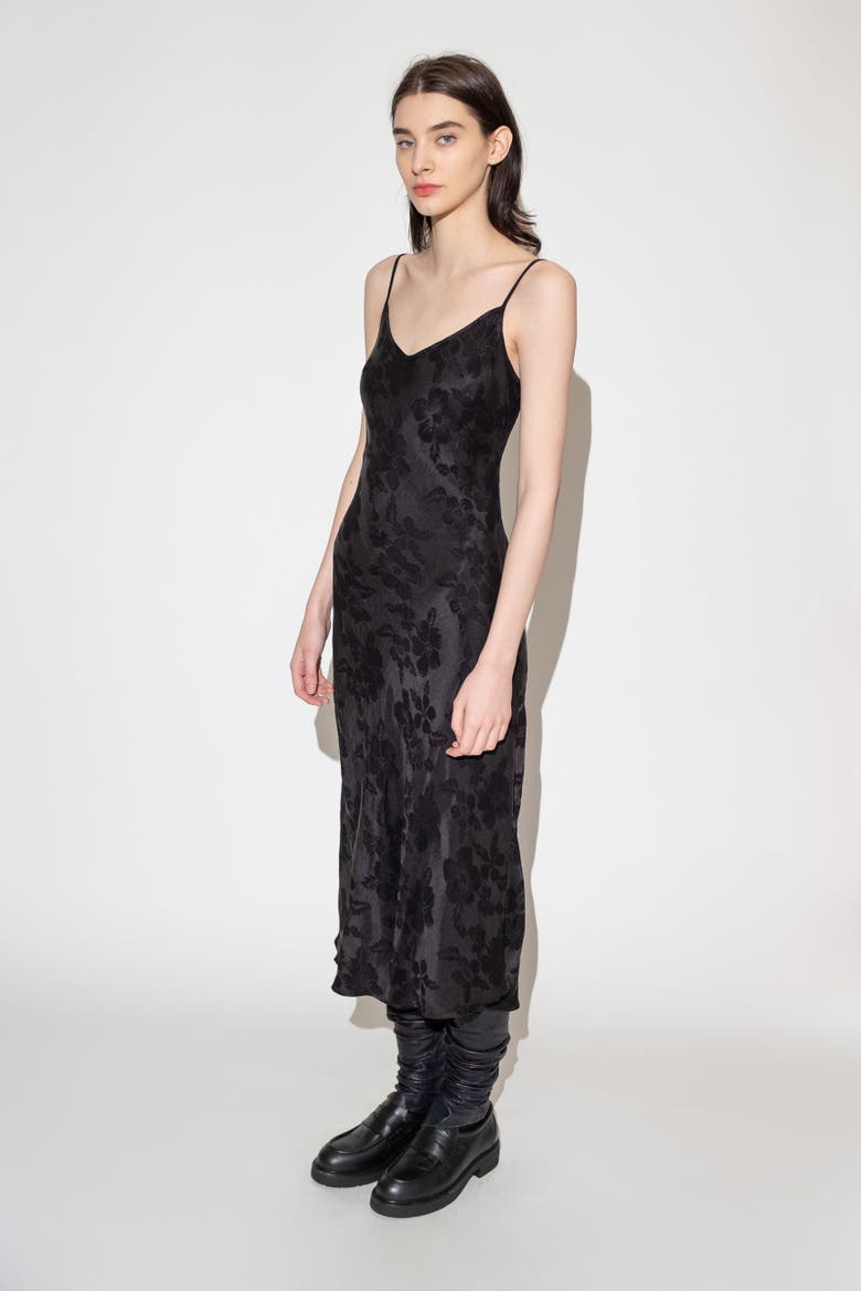 Desire Floral Jacquard Bias Slip Dress, Alternate, color, Black Floral