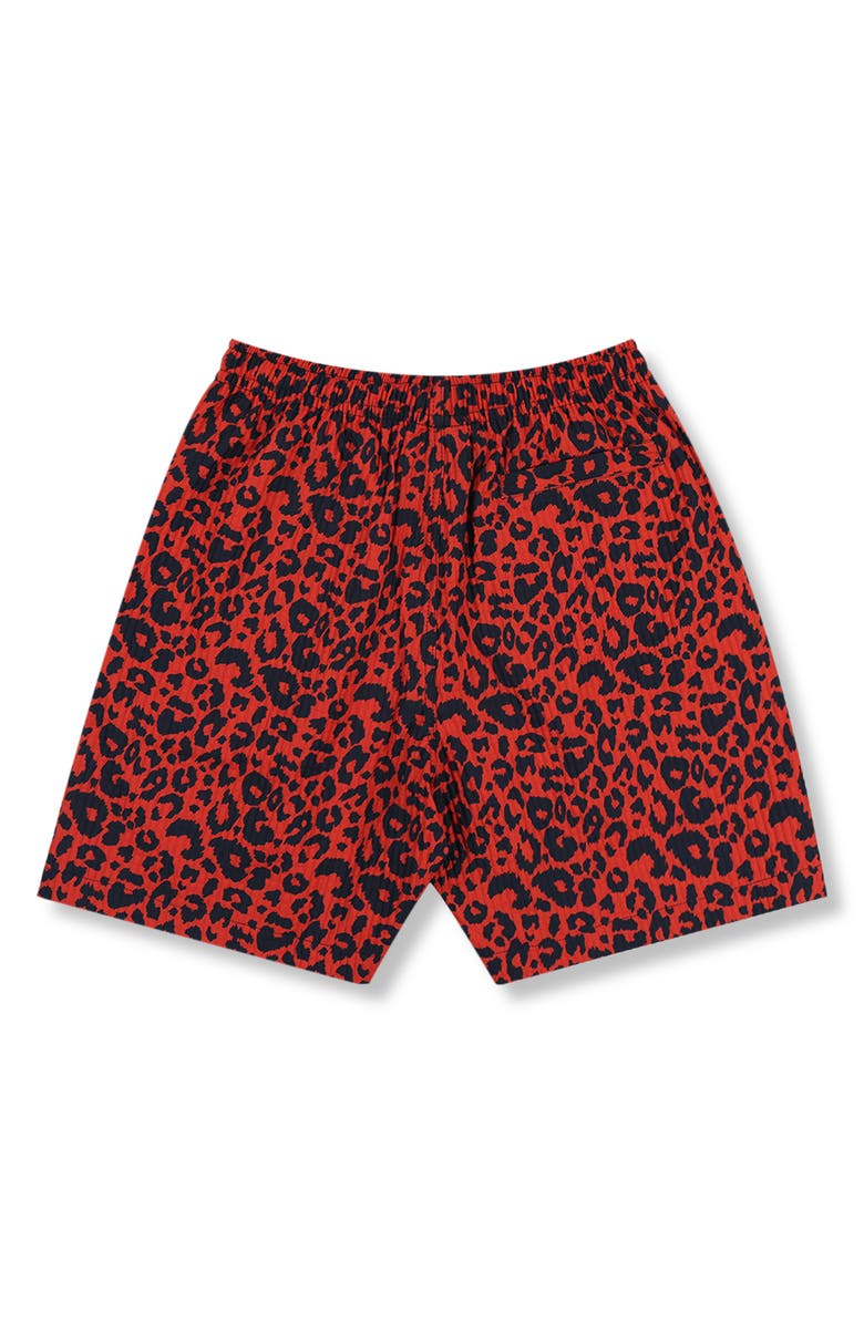 PLEASURES Leopard Print Active Shorts, Alternate, color, Red