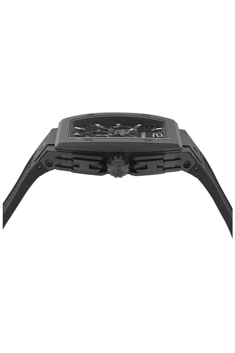 F-80 Tonneau Chronograph Silicone Strap Watch, mmx 42mm, Alternate, color, BLACK ALUMINUM