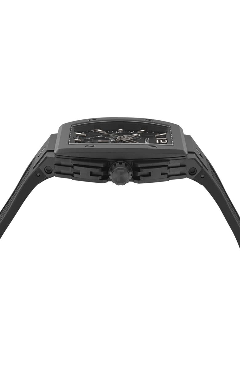 FERRAGAMO F-80 Tonneau Chronograph Silicone Strap Watch, mmx 42mm, Alternate, color, 