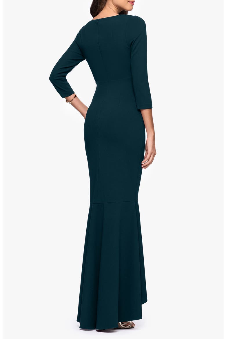Ruffle Scuba Crepe Faux Wrap High-Low Mermaid Gown, Alternate, color, PINE