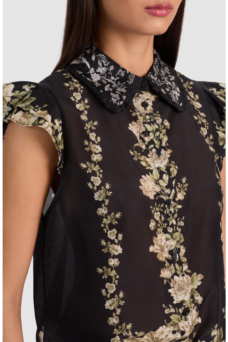 Martel Flutter Sleeve Cotton & Silk Button-Up Top, Alternate, color, FREE FALLING