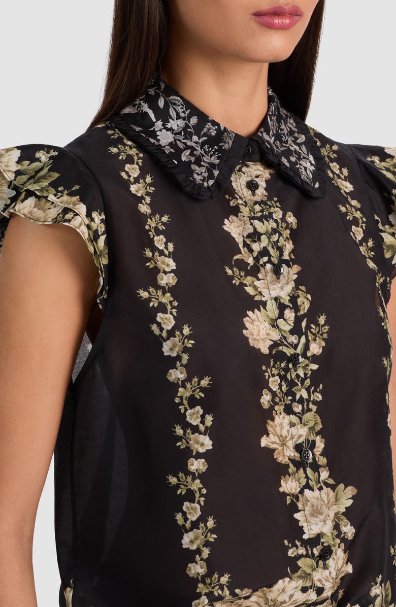 Alice + Olivia Martel Flutter Sleeve Cotton & Silk Button-Up Top, Alternate, color, Free Falling