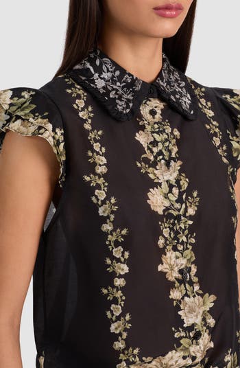 Martel Flutter Sleeve Cotton & Silk Button-Up Top