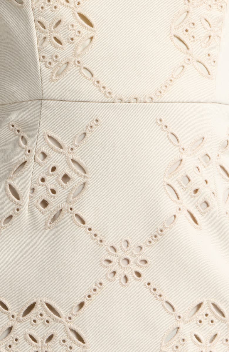Veronica Beard Netia Embroidered Eyelet Strapless Midi Dress, Alternate, color, 