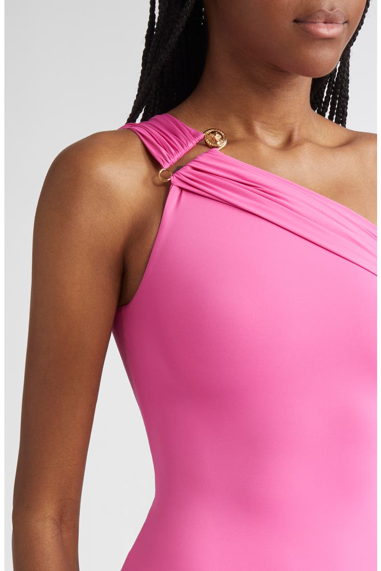 Safety Pin Gathered One-Piece Swimsuit, Alternate, color, DRAGON FRUIT