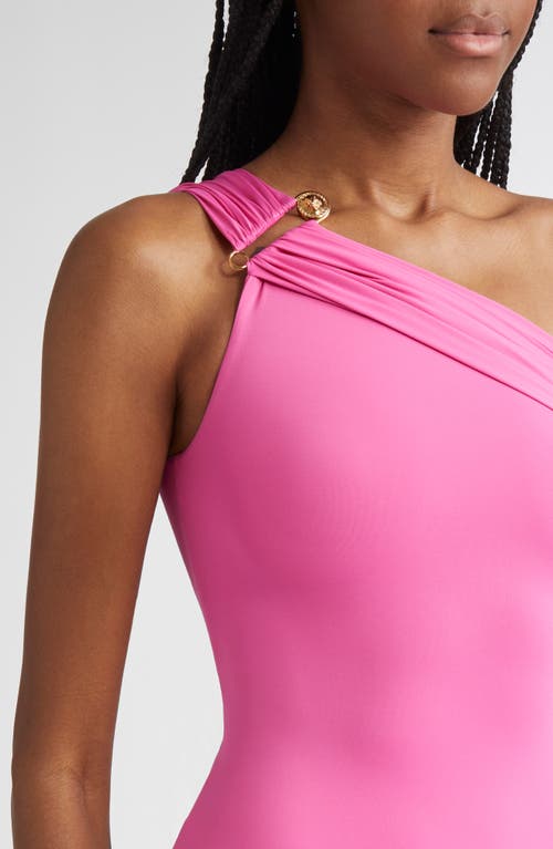 Versace Medusa Safety Pin Asymmetric One-piece Swimsuit In Pink