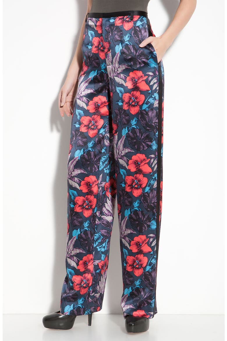 'Havana' Floral Silk Tuxedo Pants, Alternate, color, HORIZON TEAL MULTI