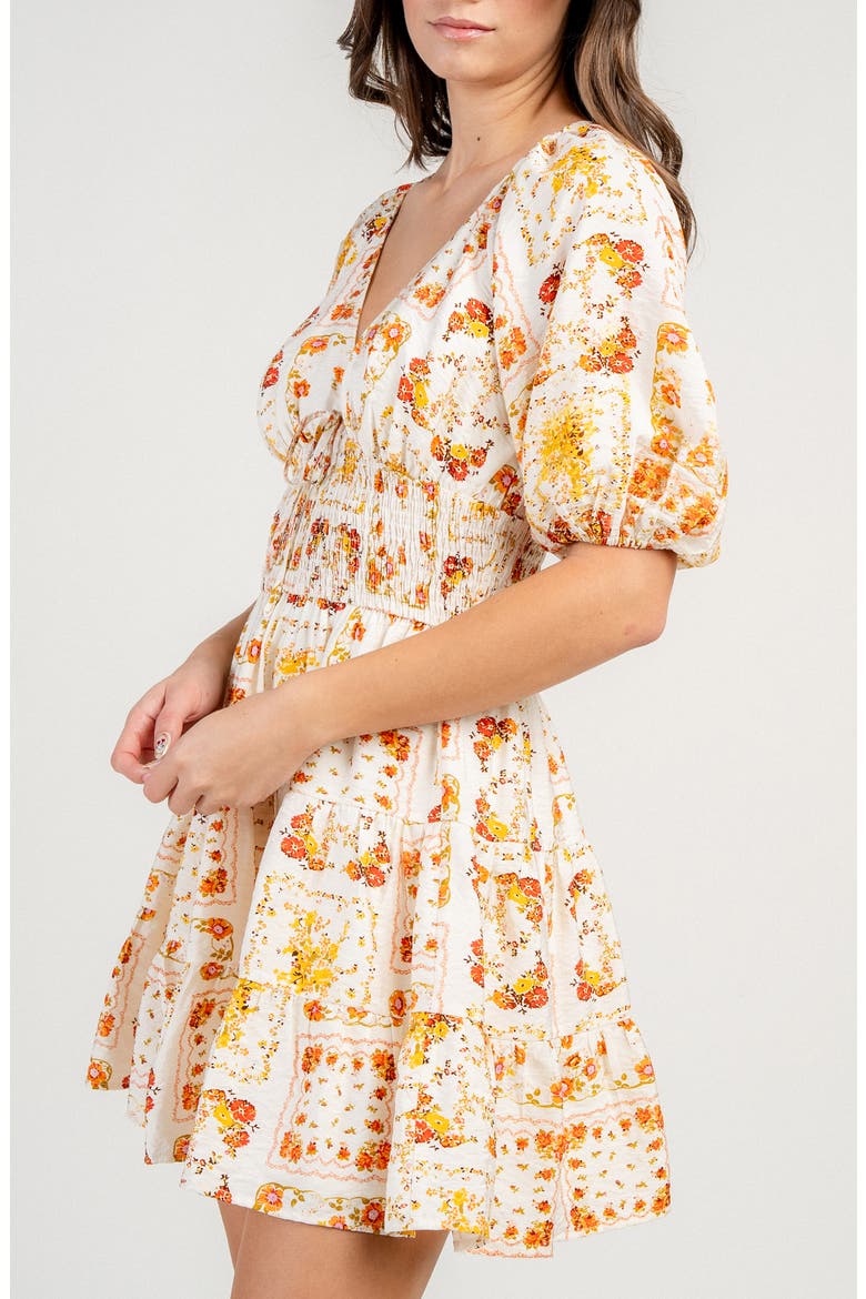 Floral Smocked Waist Minidress, Alternate, color, CREAM