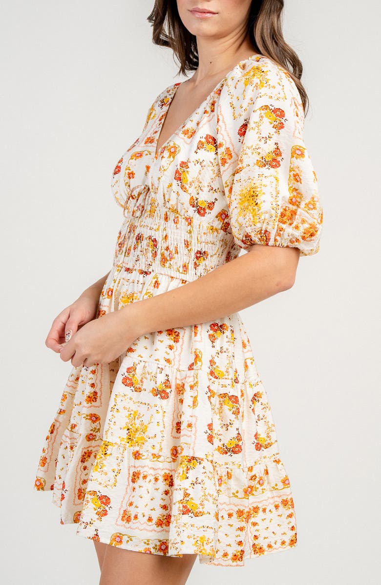 Beivy Floral Smocked Waist Minidress, Alternate, color, Cream