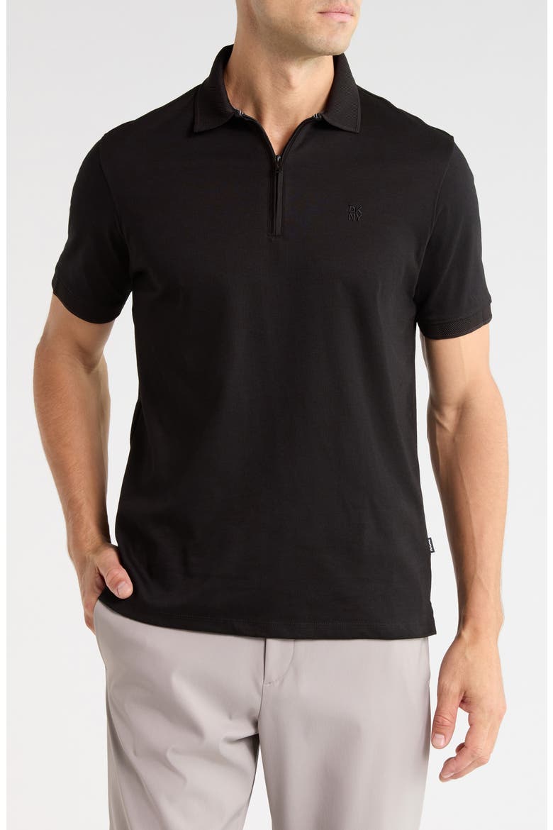 Everette Quarter Zip Knit Polo, Main, color, BLACK