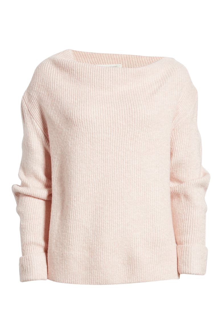 One-Shoulder Rib Sweater, Alternate, color, PINK SMOKE