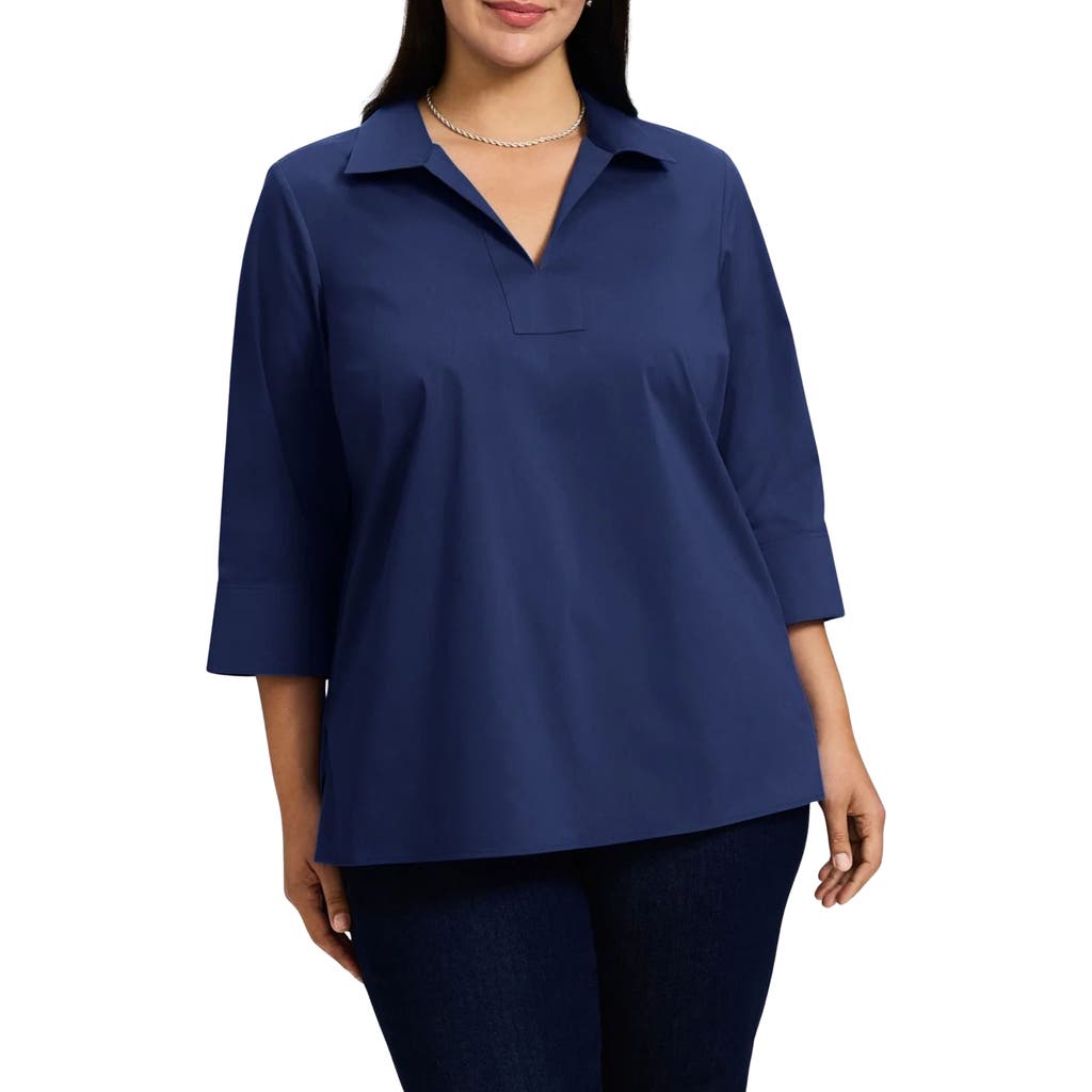 Foxcroft Julia Stretch Cotton Blend Shirt In Navy