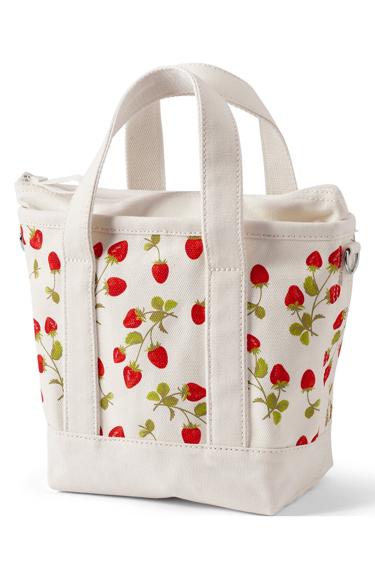 Lands' End Medium Print 5 Pocket Open Top Canvas Tote Bag, Alternate, color, Red Strawberry/Natural