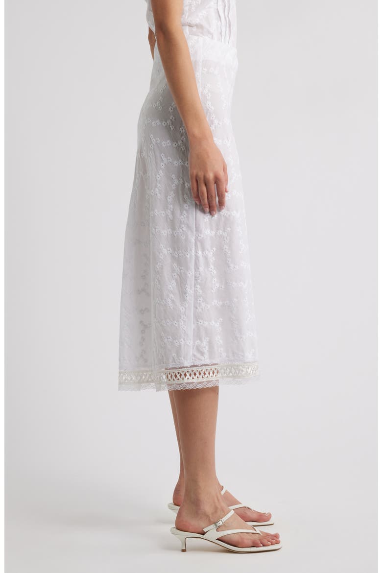 Lace Trim Cotton Eyelet Midi Skirt, Alternate, color, IVORY WITH EYELET PATTERN
