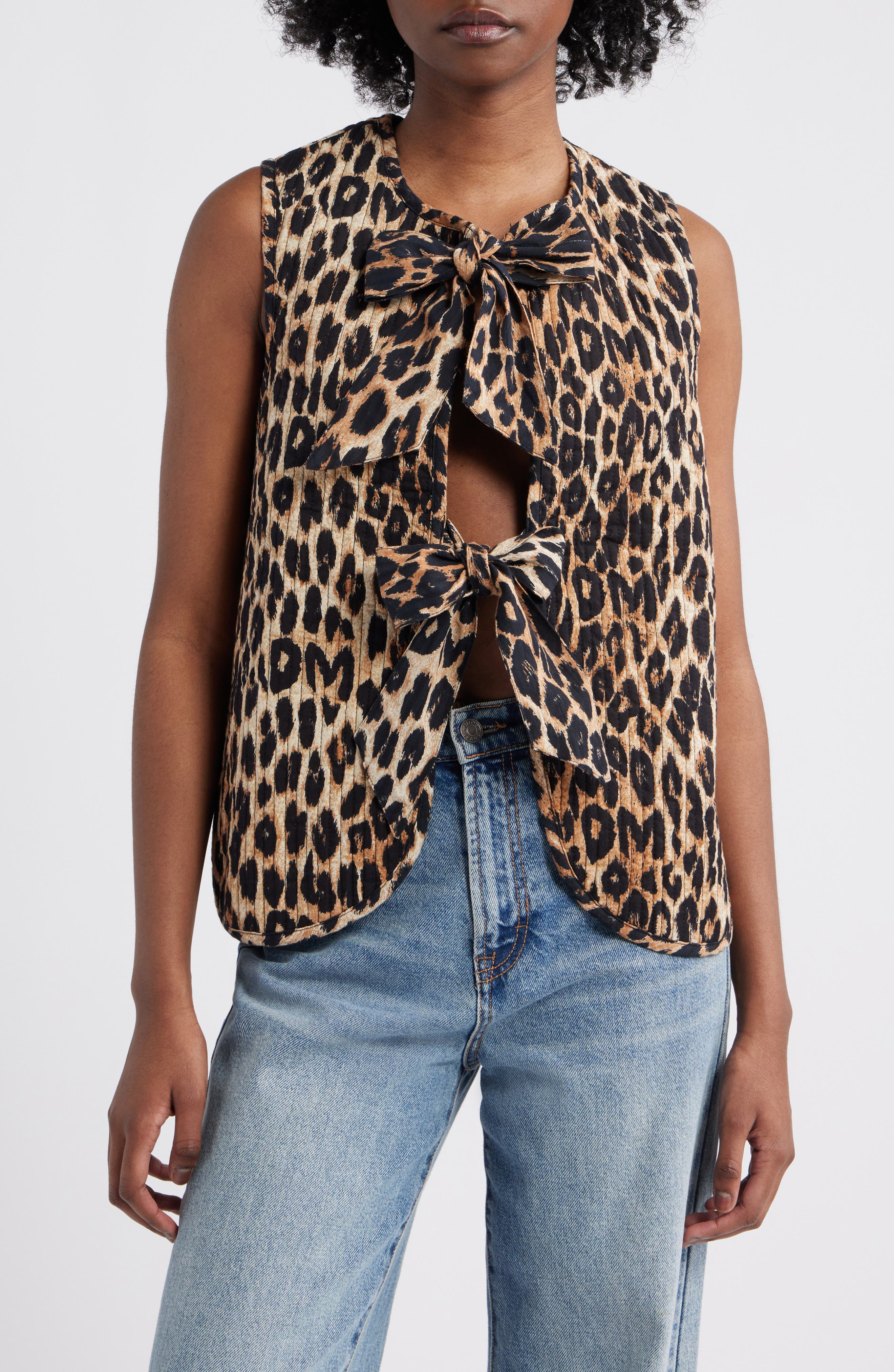 Damson Madder Tilly Leopard Print Organic Cotton Quilted Vest