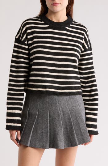 Elodie Stripe Crop Sweater In Black White