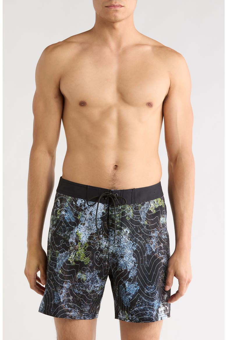Hawaii Topo 17 Swim Trunks, Main, color, BLACK