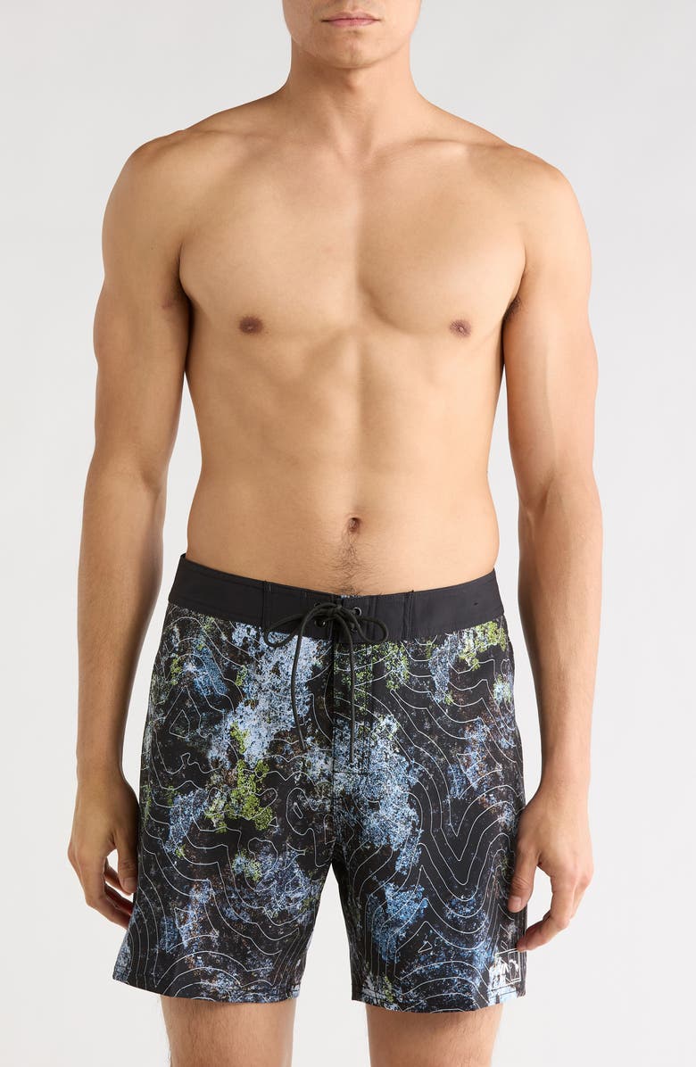 RVCA Hawaii Topo 17 Swim Trunks, Main, color, Black