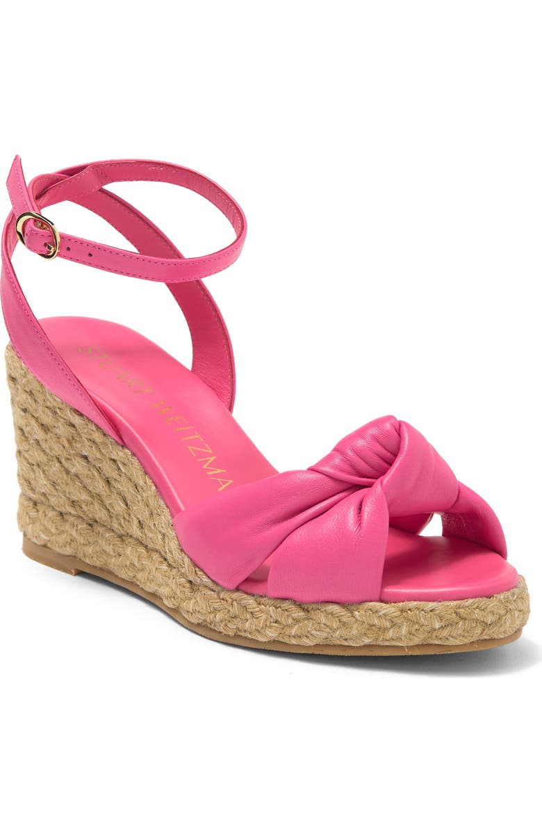 Stuart Weitzman Playa Espadrille Knot Wedge Sandal, Main, color, Hot Pink/ Natural