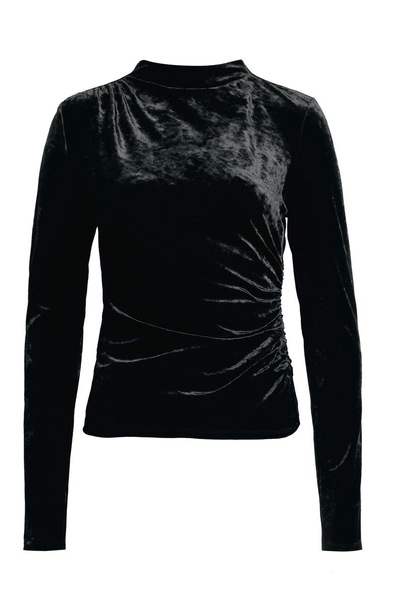 Joelle Ruched Velour Mock Neck Top, Alternate, color, BLACK