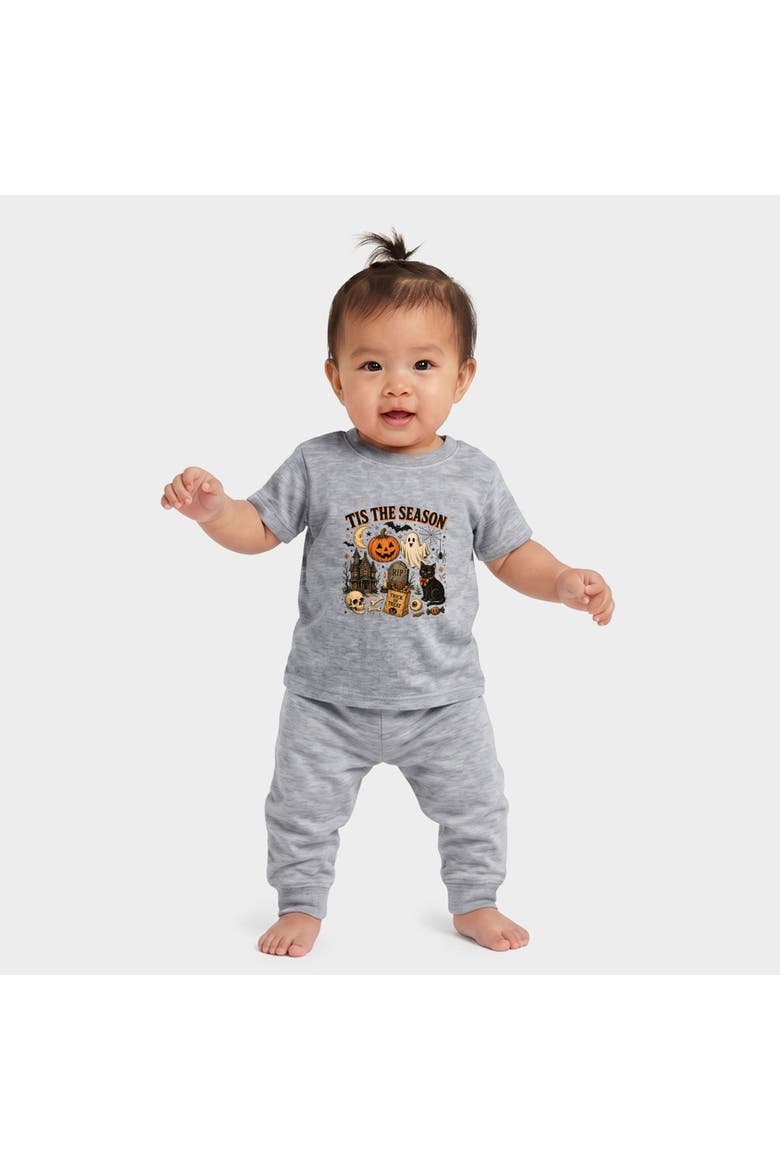 Tis The Season Haloween Collage Infant Jogger Pant Crew Set, Alternate, color, Heather Grey