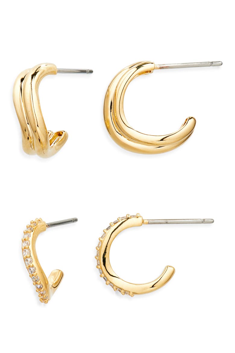 The Perfect Gift Set of 2 Wavy Hoop Earrings, Main, color, GOLD