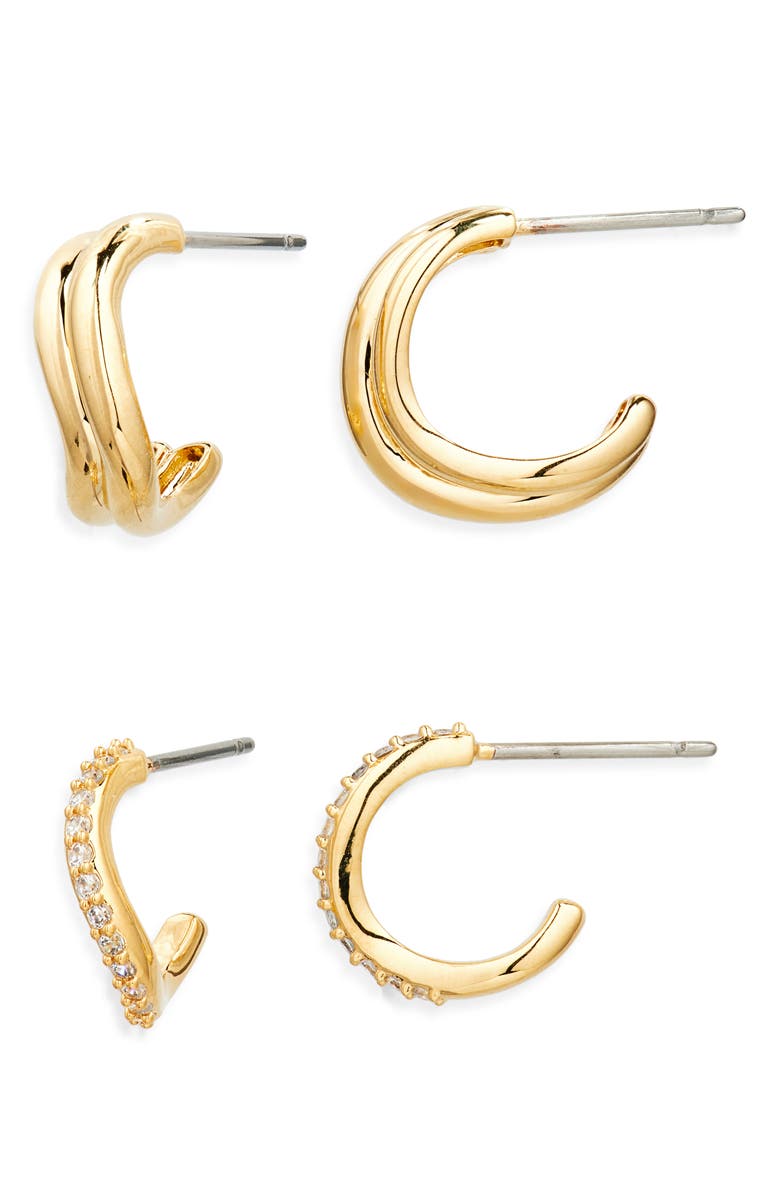Nadri The Perfect Gift Set of 2 Wavy Hoop Earrings, Main, color, Gold