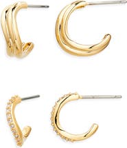 Nadri The Perfect Gift Set of 2 Wavy Hoop Earrings