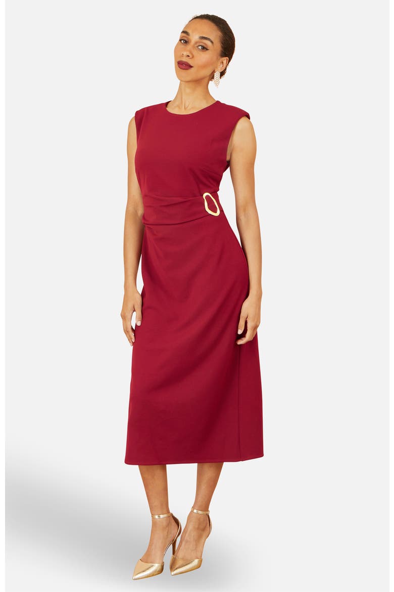 Buckle Detail Ruched Dress, Main, color, Burgundy