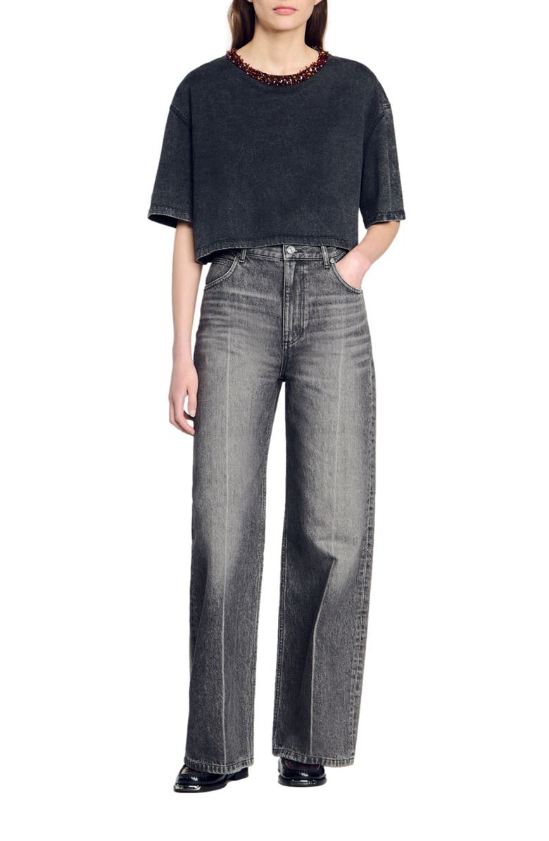 SANDRO Cropped beaded T-shirt, Alternate, color, 